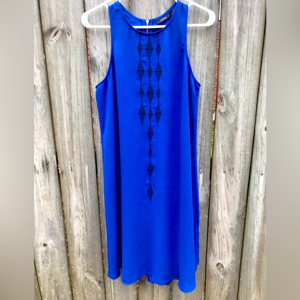 Apt 9 Women Sz Small Blue Sleeveless Shift Knee Length Dress Black Pattern